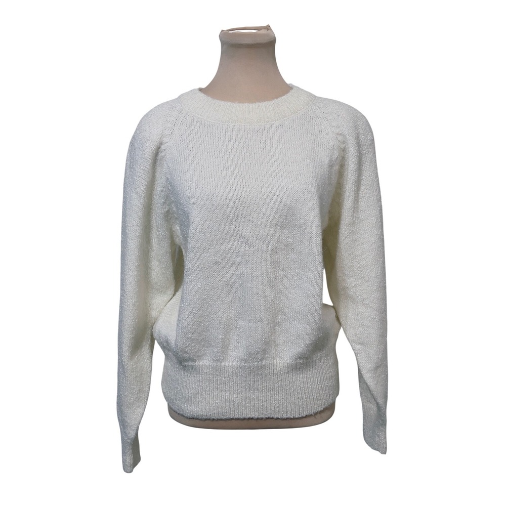 Pedder Street Womens Sweater M White Knit Vintage Glam Crewneck Retro Neutral